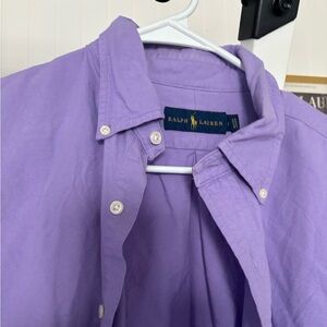 Ralph Lauren Men’s Long-Sleeve Button-Down Oxford Shirt (Purple/Green Pony)